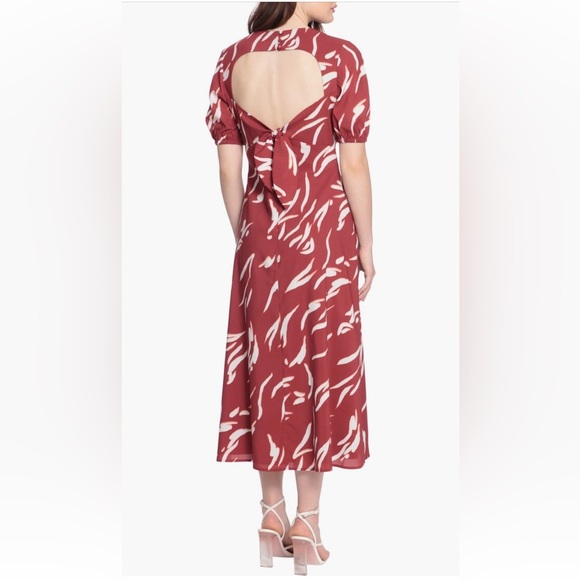 DONNA MORGAN Deep red abstract print open back maxi‎ dress size 4. - Picture 3 of 16